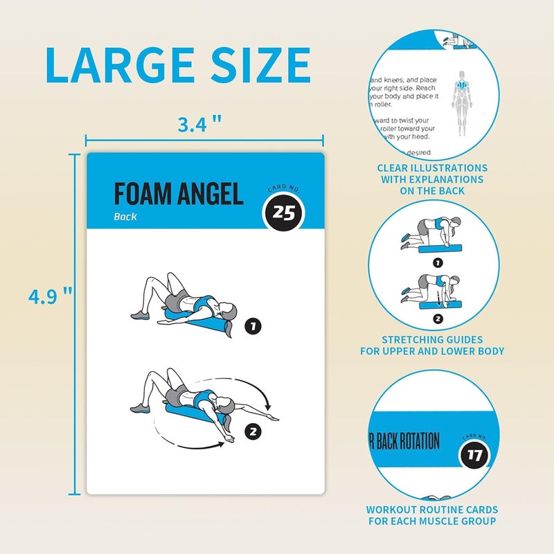 ELAORY Foam Roller Workout Cards, 62 Exercises Cards Deck Large Size 5" x 3.5" Fitness Cards for Women & Men, Beginner Fitness Guide to Training Exercises at Home or Gym - Image 2